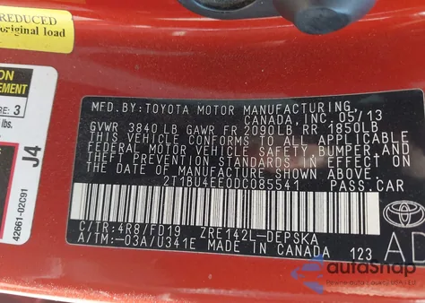 2013 Toyota Corolla S Special Edition z USA, uszkodzony, nr VIN 2T1BU4EE0DC085541